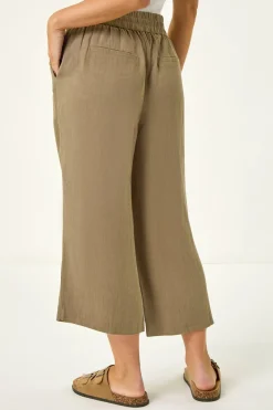 Roman Khaki Petite Linen Mix Cropped Trouser