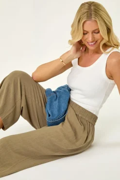 Roman Khaki Petite Linen Mix Cropped Trouser