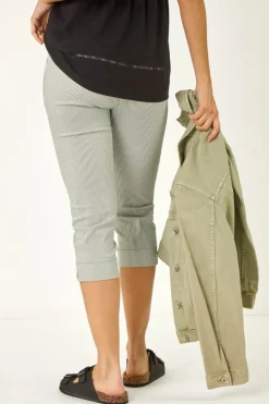 Roman Khaki Striped Cropped Stretch Trouser