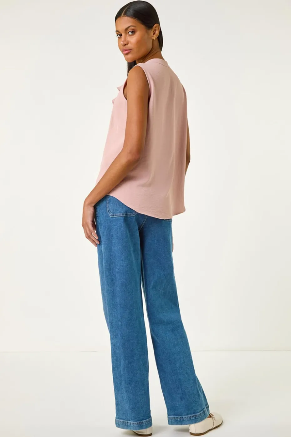 Roman Light Pink Ruffle V Neck Vest Top