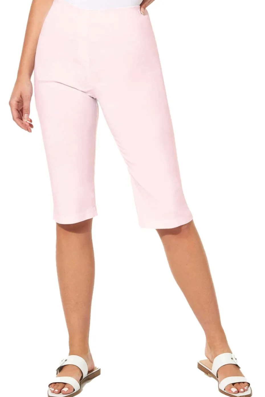 Roman Light-Pink Stretch Knee Length Elastic Waist Shorts