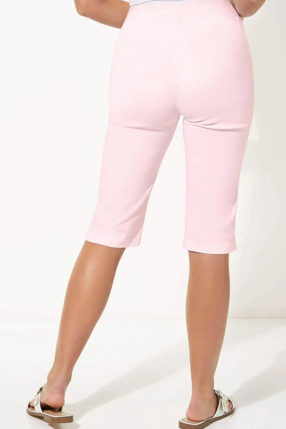 Roman Light-Pink Stretch Knee Length Elastic Waist Shorts