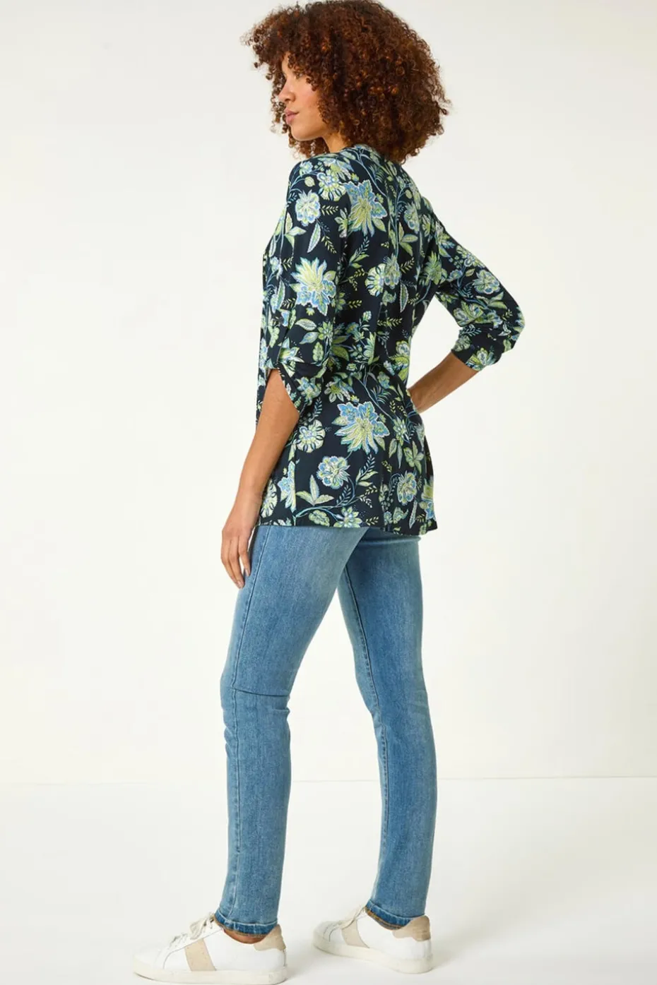 Roman Lime Floral Print Pintuck Shirt
