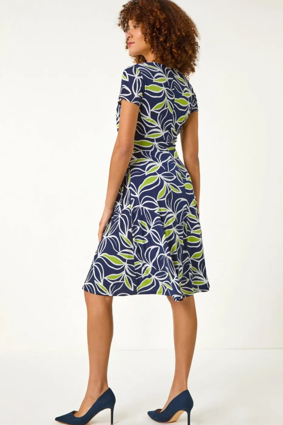 Roman Lime Leaf Print Wrap Bodice Dress