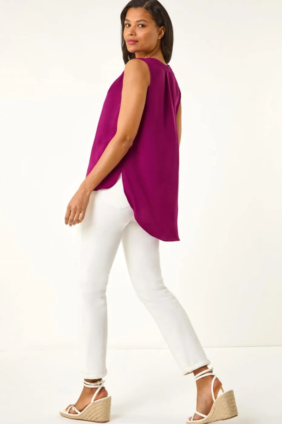 Roman Magenta Textured V Neck Pleat Front Vest