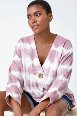 Roman Mauve Tie Dye Print V-Neck Tunic Top