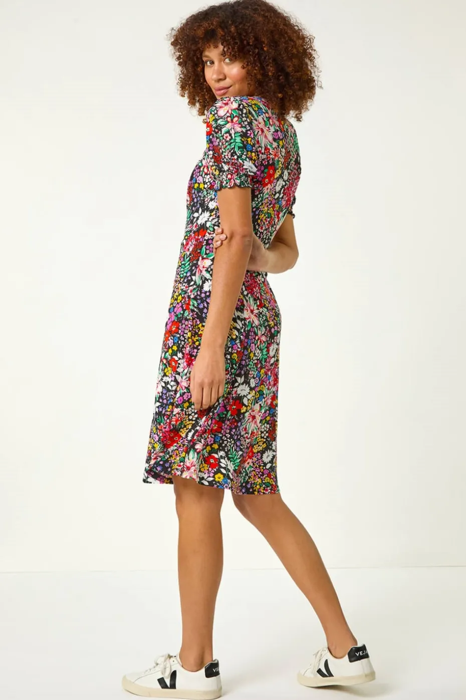 Roman Multi Floral Print Ruched Stretch Dress
