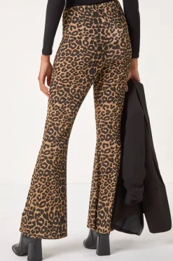 Roman Natural Animal Print Flare Stretch Trouser