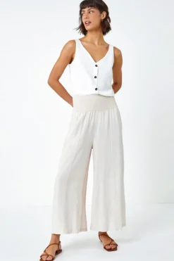 Roman Natural Linen Blend Stretch Waist Culottes