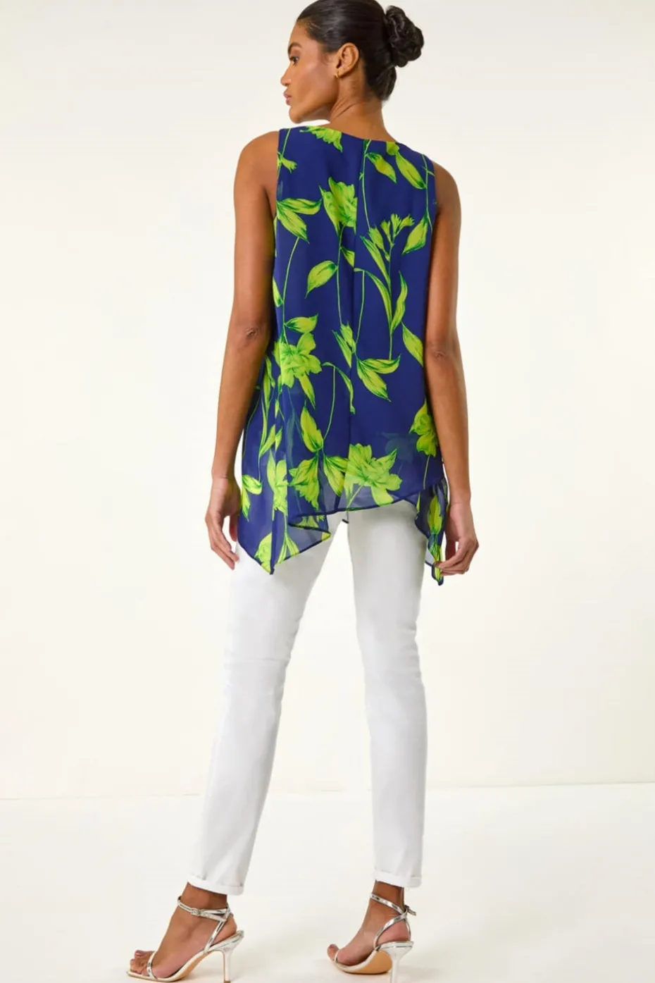 Roman Navy Floral Print Wrap Overlay Top