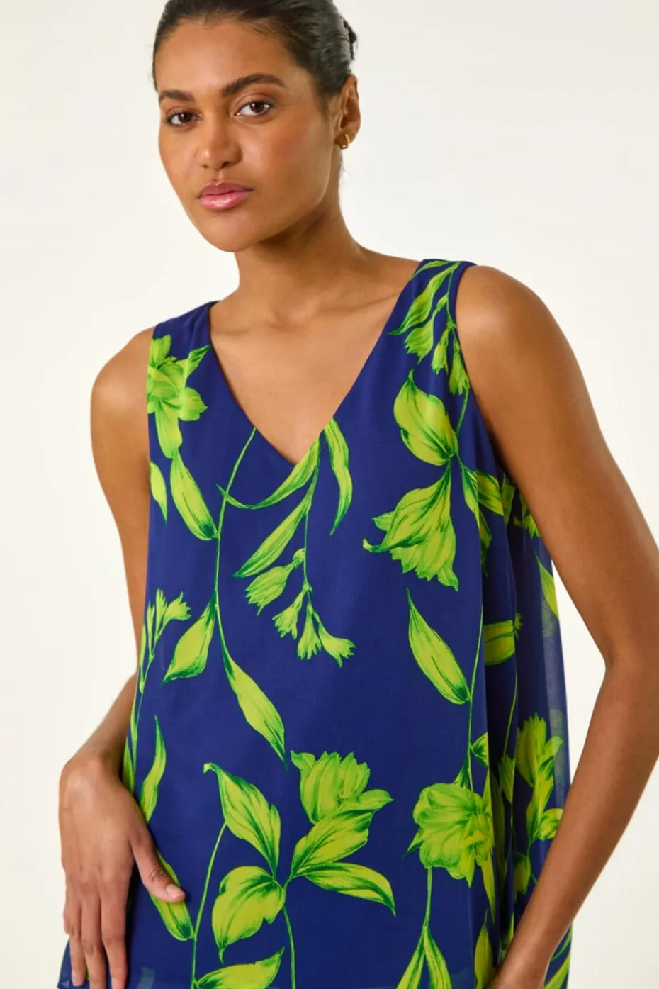 Roman Navy Floral Print Wrap Overlay Top