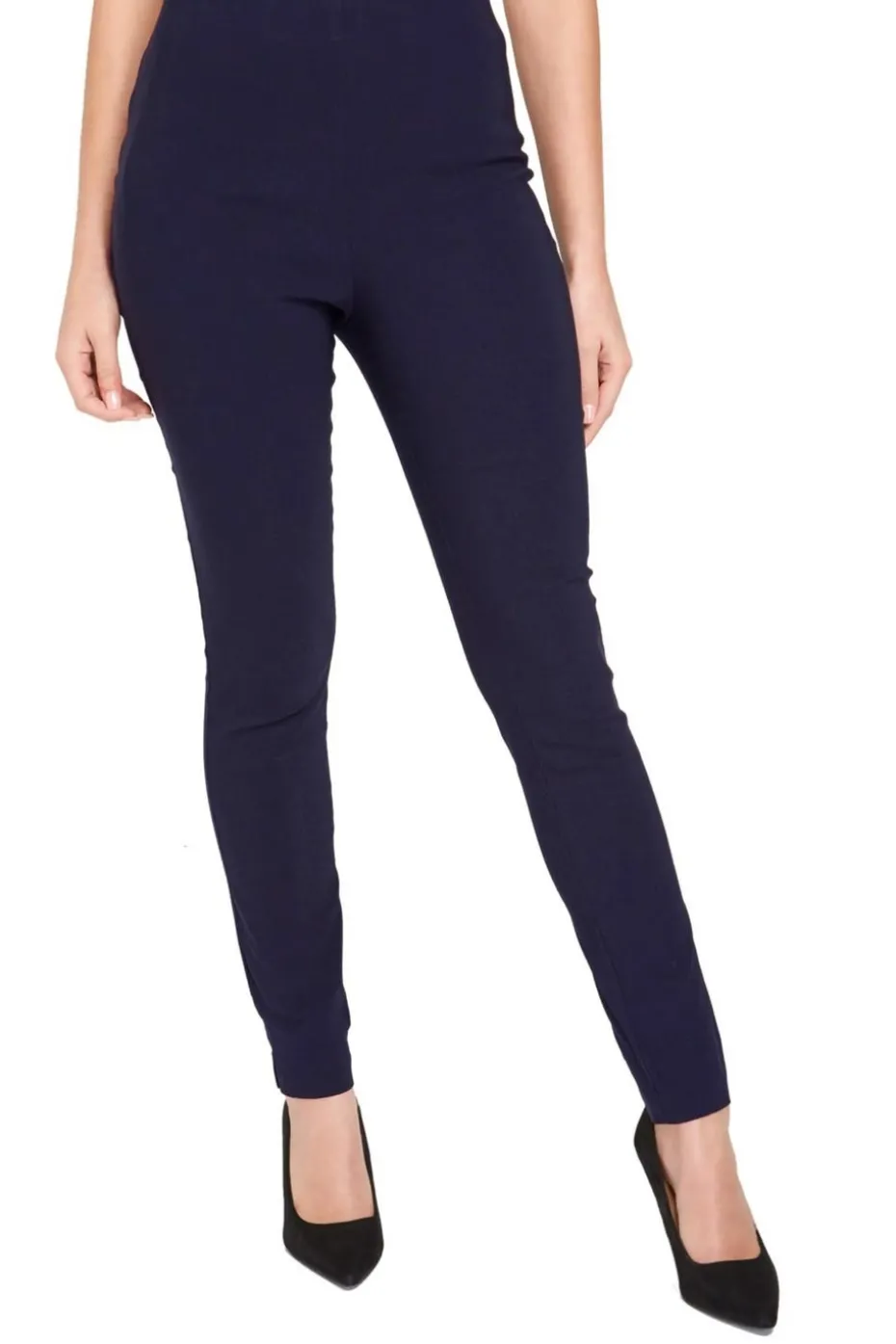 Roman Navy Full Length Elastic Waist Stretch Trousers