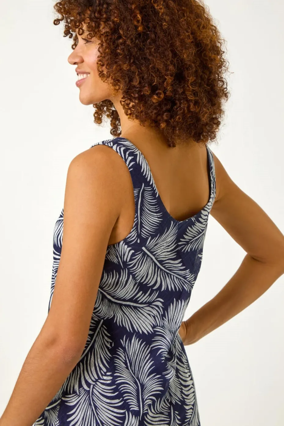 Roman Navy Leaf Print Double Layered Dress