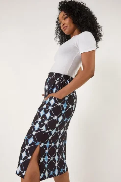 Roman Navy Petite Geometric Midi Skirt