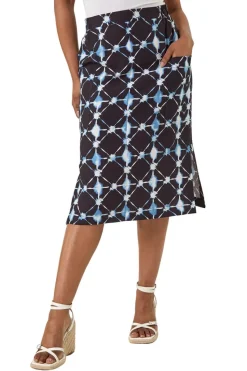 Roman Navy Petite Geometric Midi Skirt