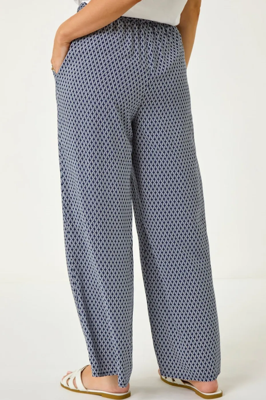 Roman Navy Petite Geometric Wide Leg Trouser
