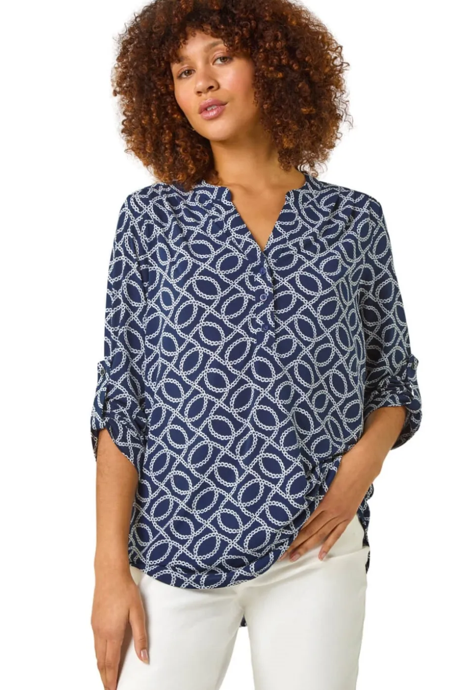 Roman Navy Textured Abstract Print Shirt