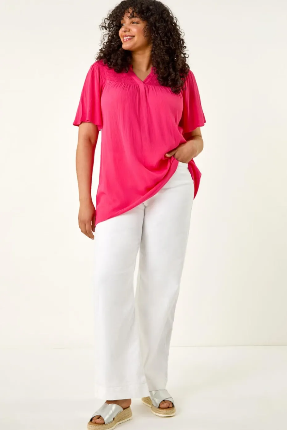 Roman Pink Curve Shirred Yoke Top