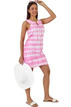 Roman Pink Embroidered Cotton Tie Dye Shift Dress