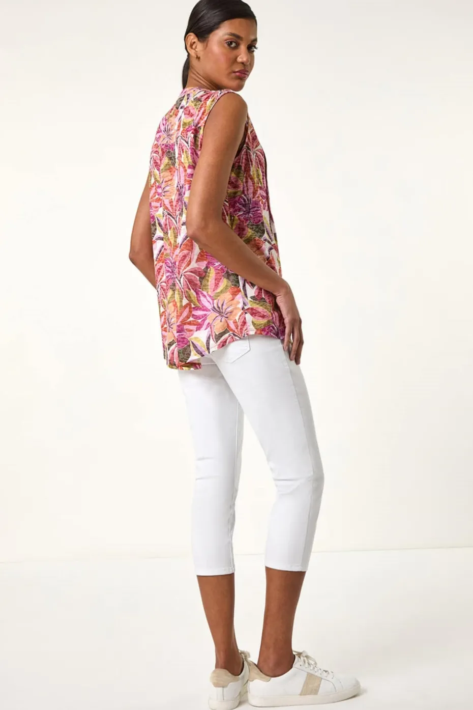 Roman Pink Floral Burnout Pintuck Shirt