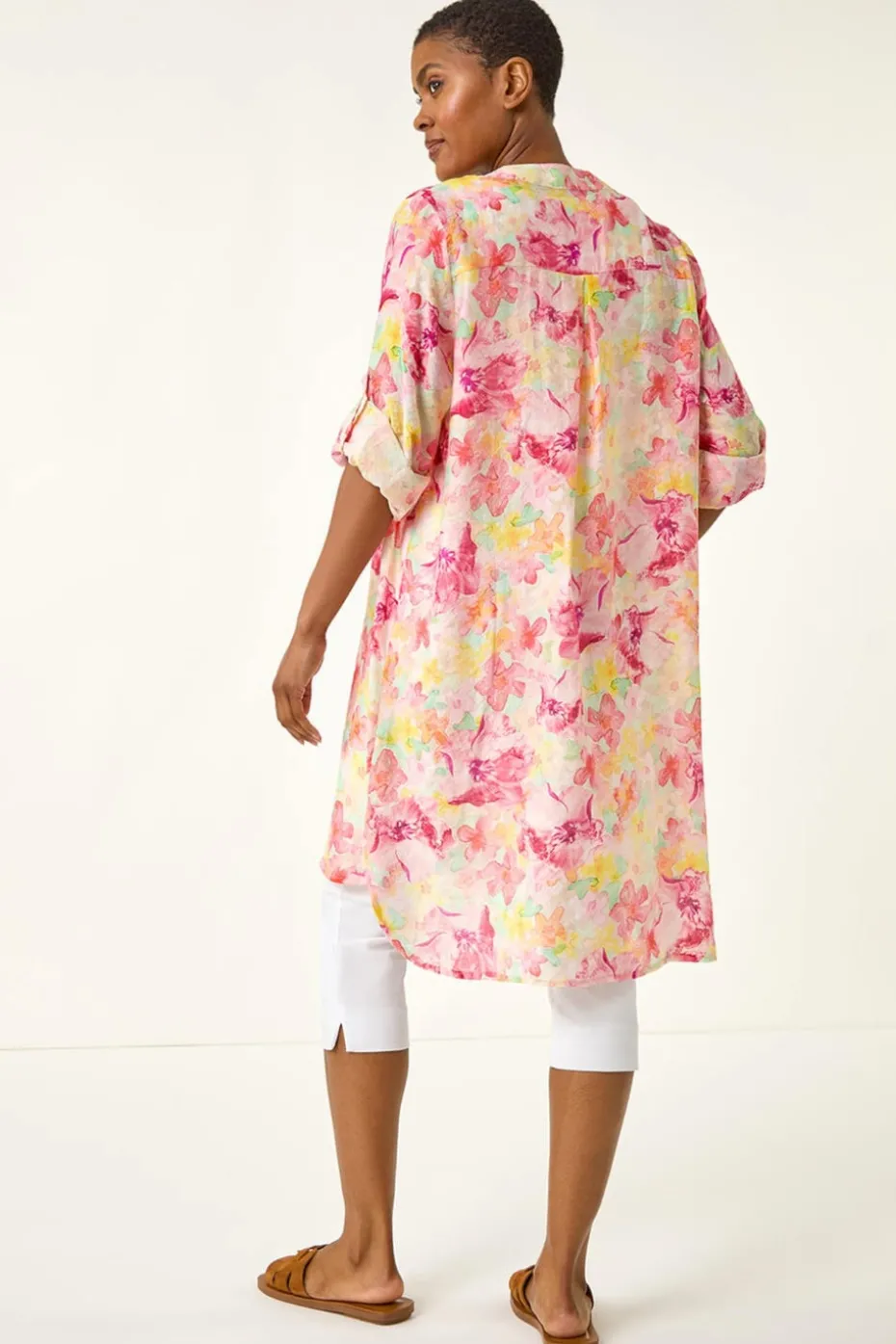 Roman Pink Floral Print Longline Blouse