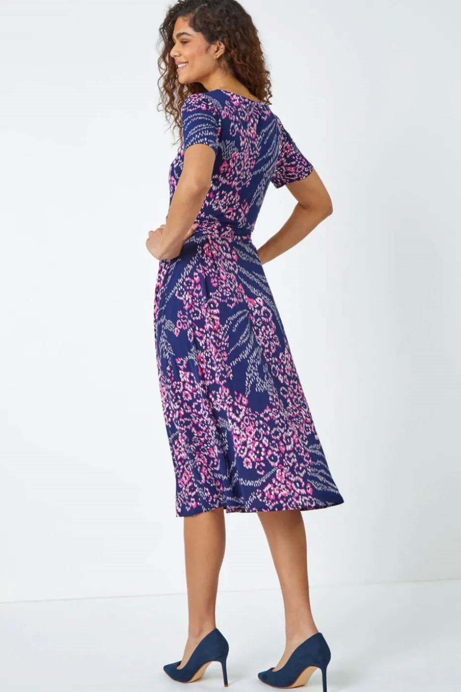 Roman Pink Textured Animal Print Stretch Dress