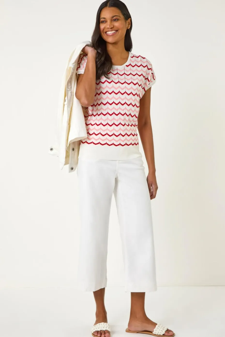 Roman Pink Textured Chevron Contrast Top