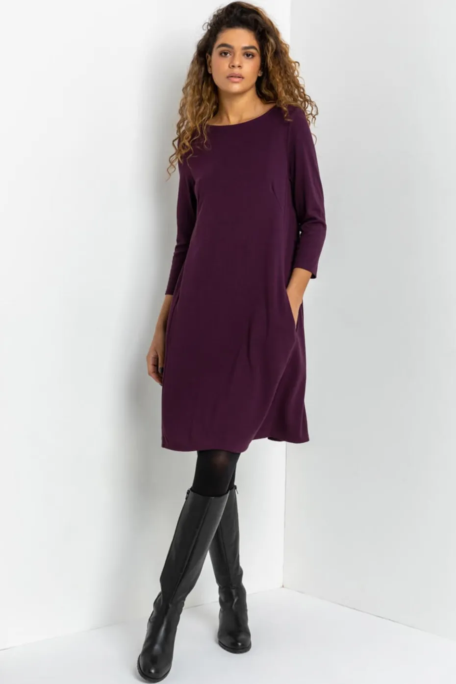 Roman Purple A-Line Pocket Detail Stretch Swing Dress