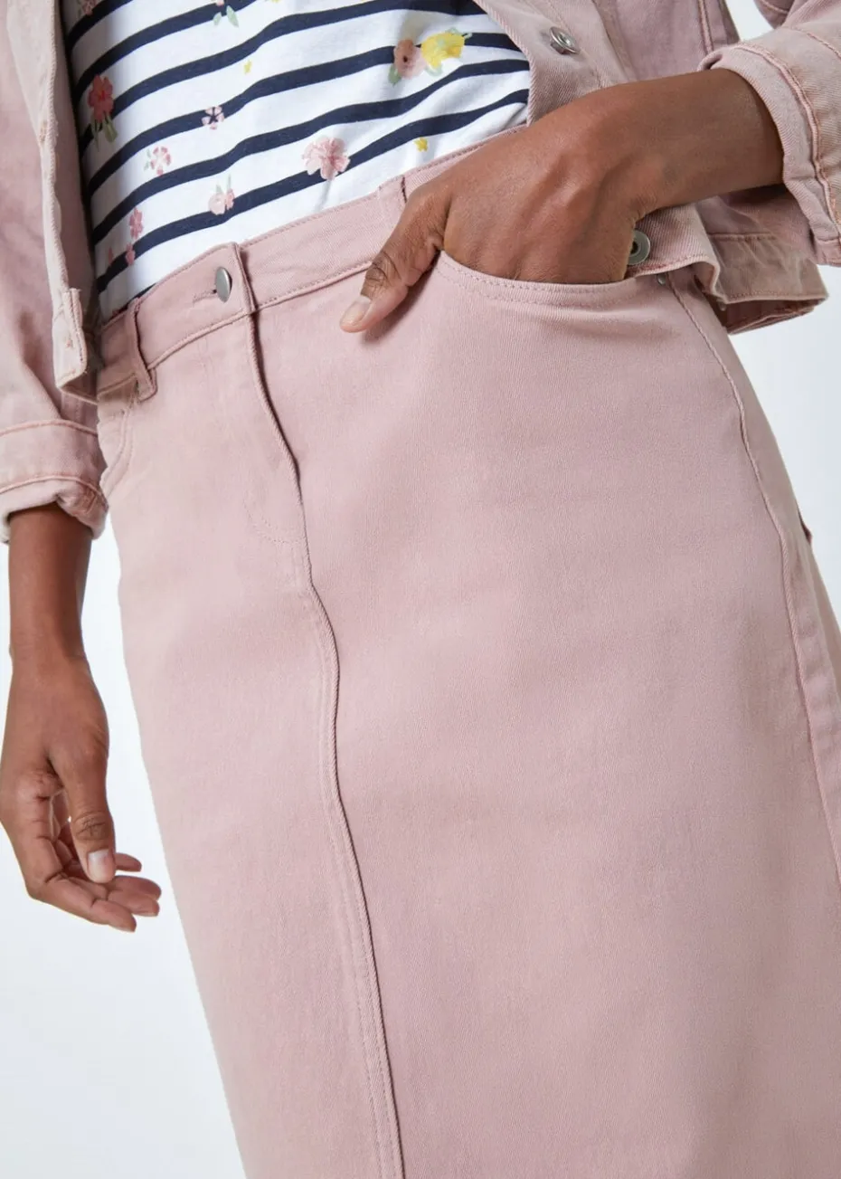 Roman Rose Cotton Denim Stretch A line Skirt