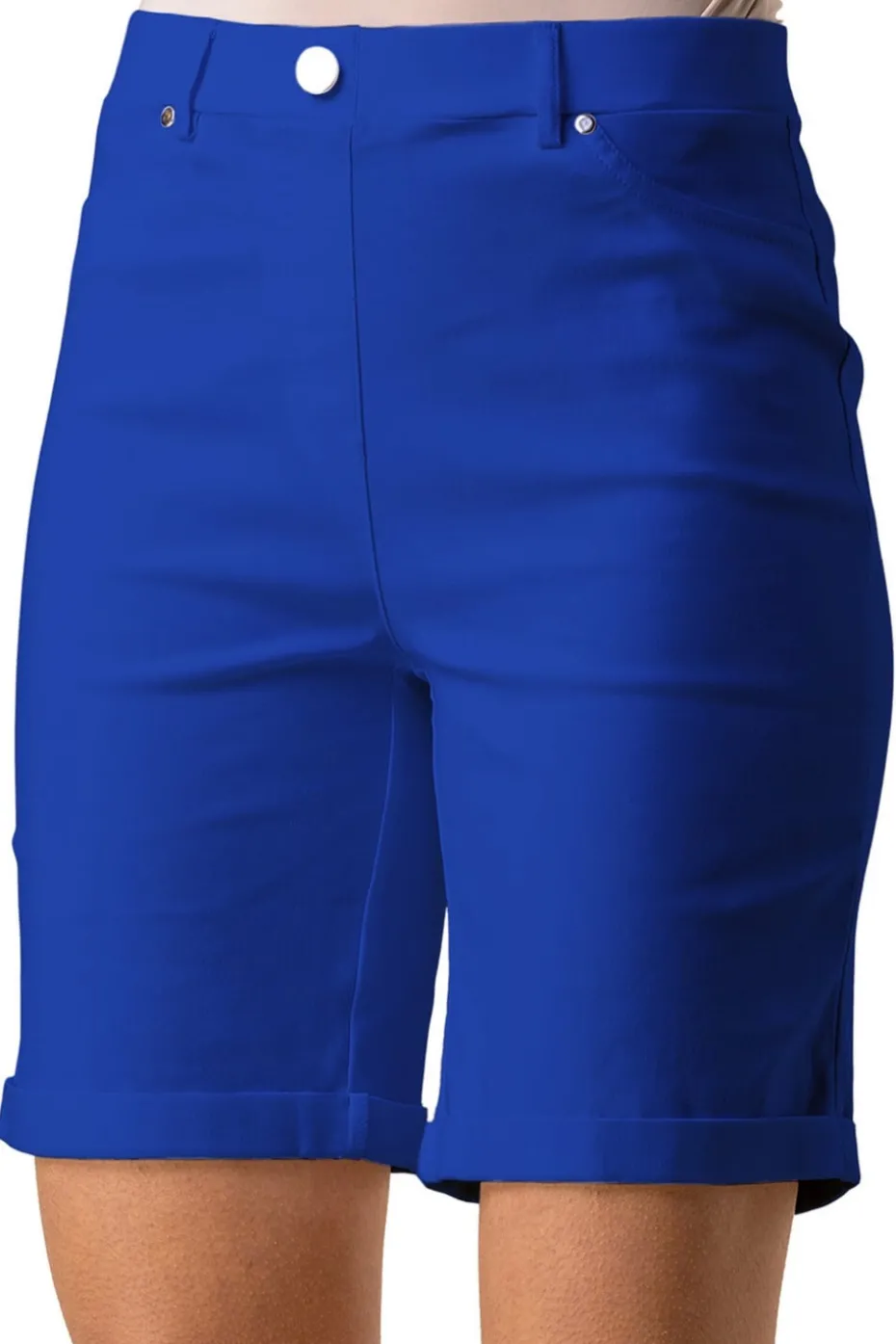 Roman Royal Blue Elastic Waist Turn Up Stretch Shorts