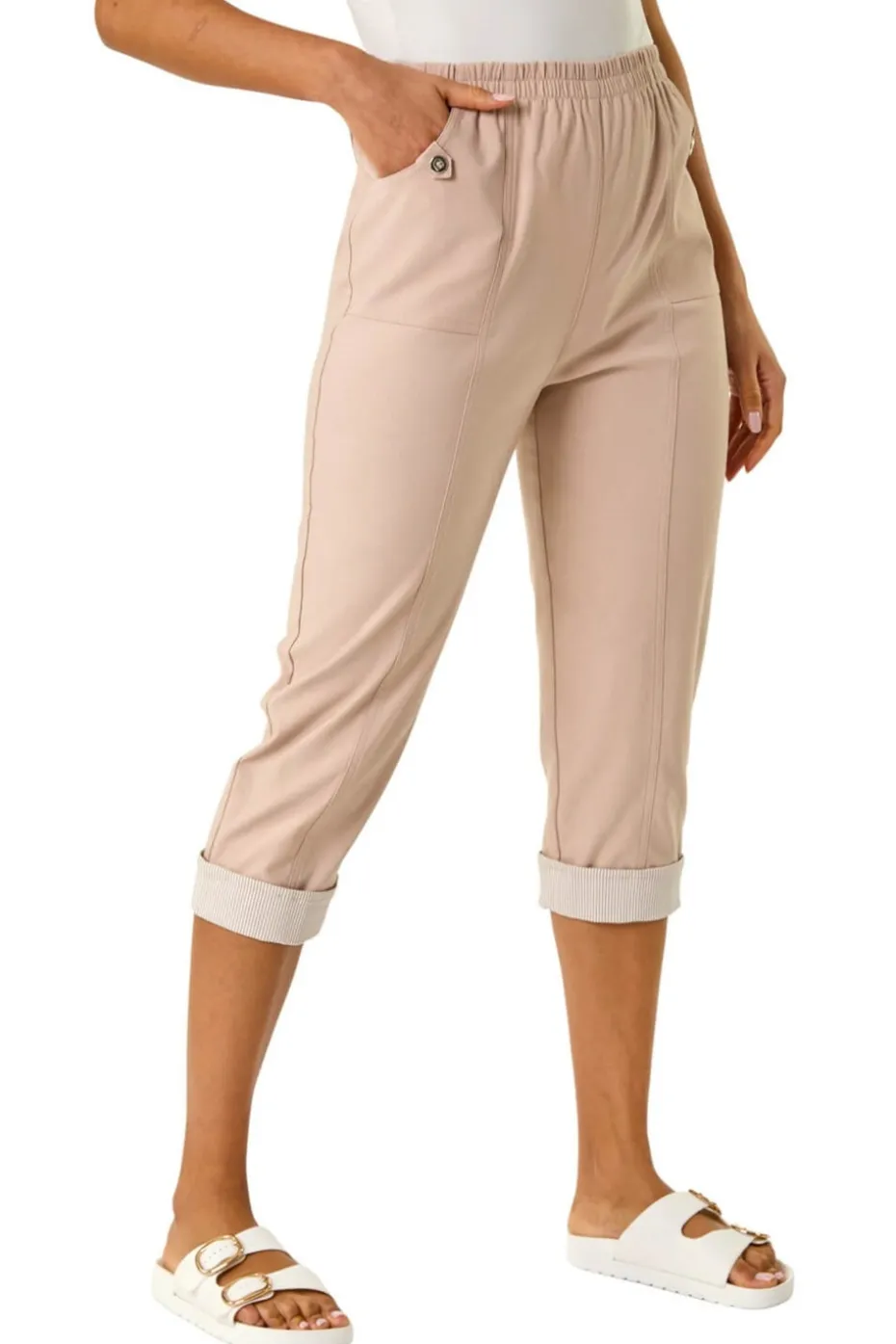 Roman Stone Contrast Detail Cropped Stretch Trouser