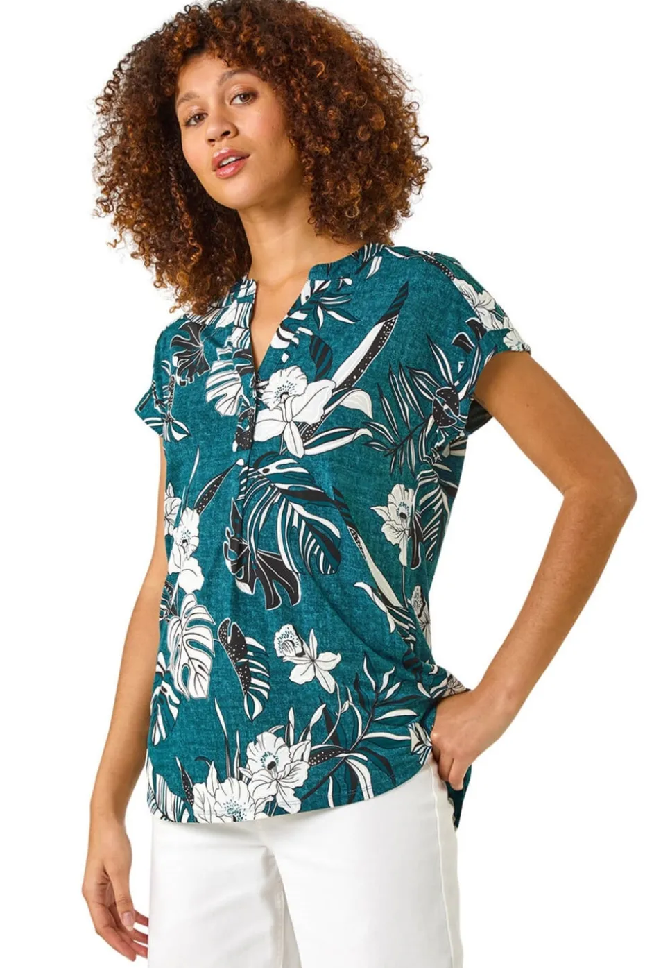 Roman Teal Textured Floral Print Overshirt