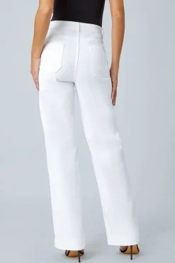 Roman White Cotton Blend Wide Leg Stretch Jeans