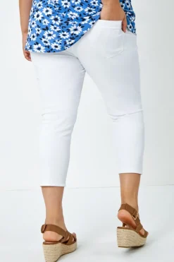 Roman White Curve Elastic Waist Cropped Denim Jeggings