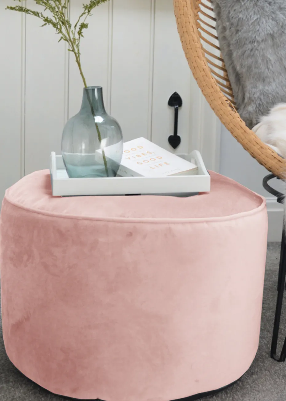 rucomfy Velvet Pouffe Pink Beanbag
