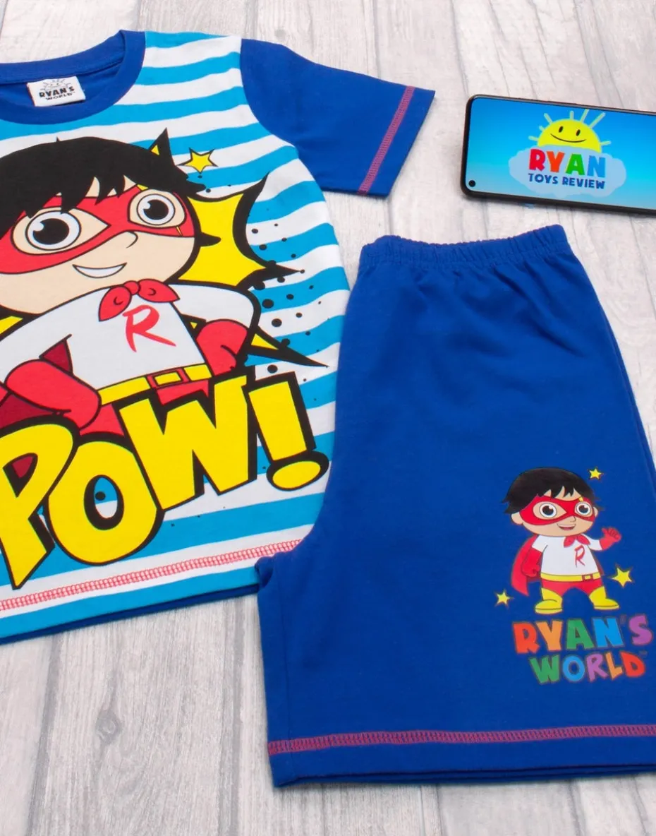 Ryan's World White Striped Kids Shortie Pyjamas (2-8 Years)