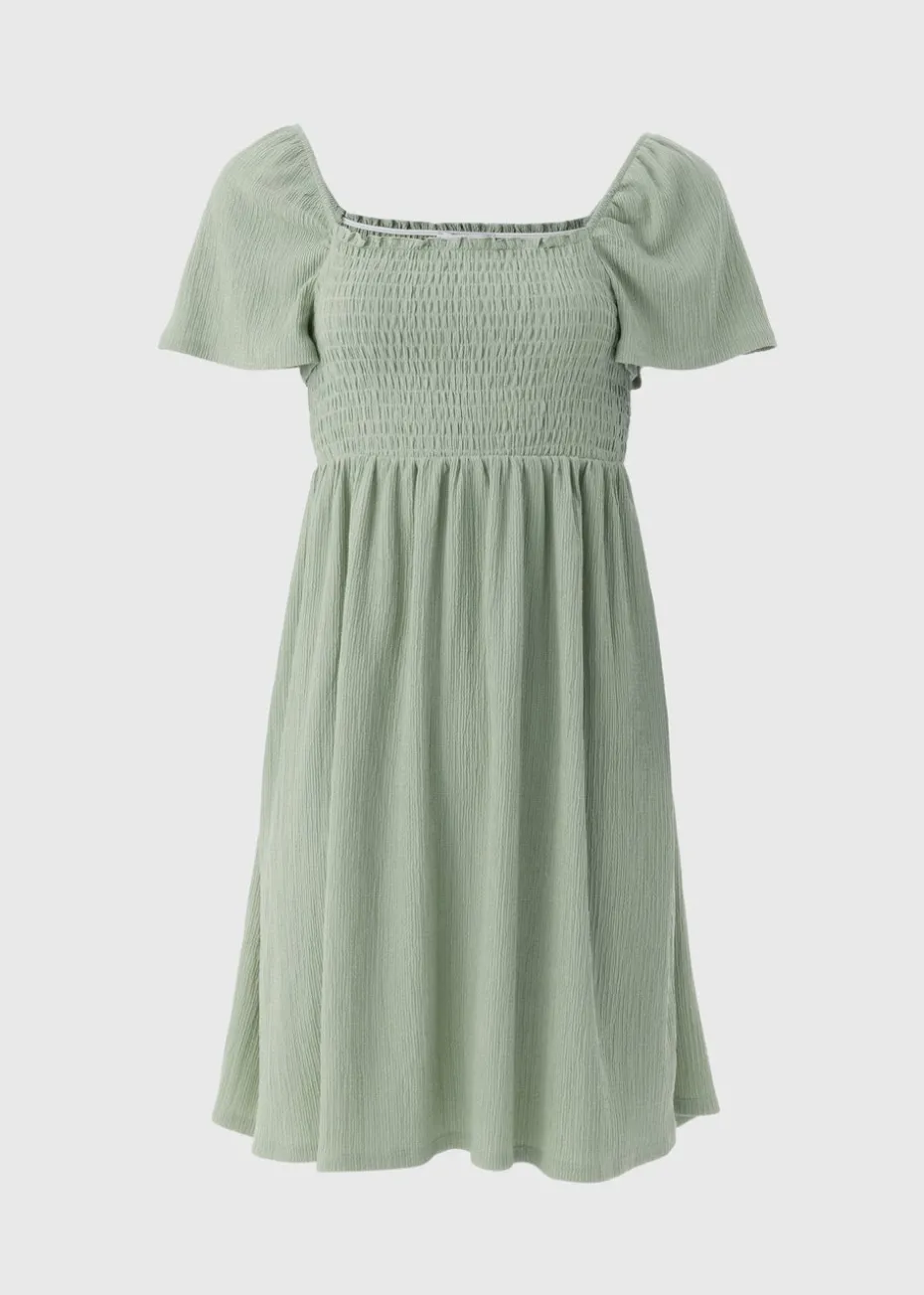 Sage Green Shirred Mini Dress