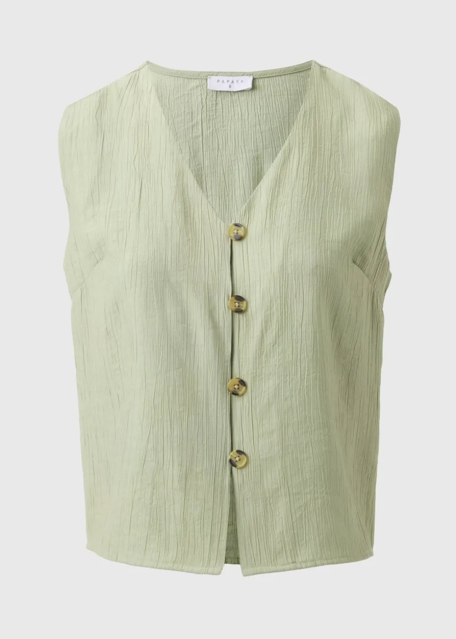 Sage Green Textured Button Front Waistcoat
