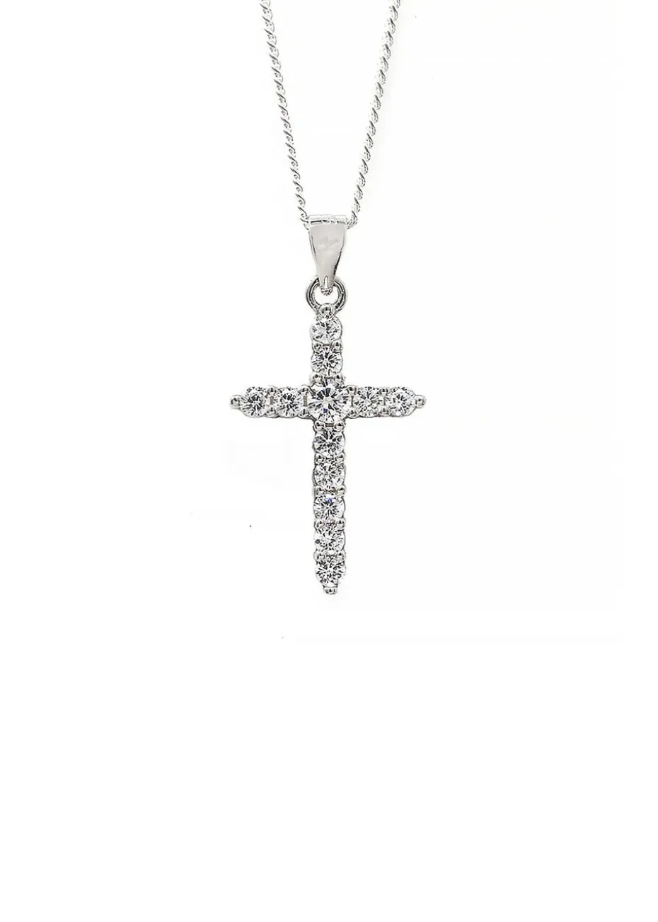 Say It With Silver Claw Set Cross Necklace