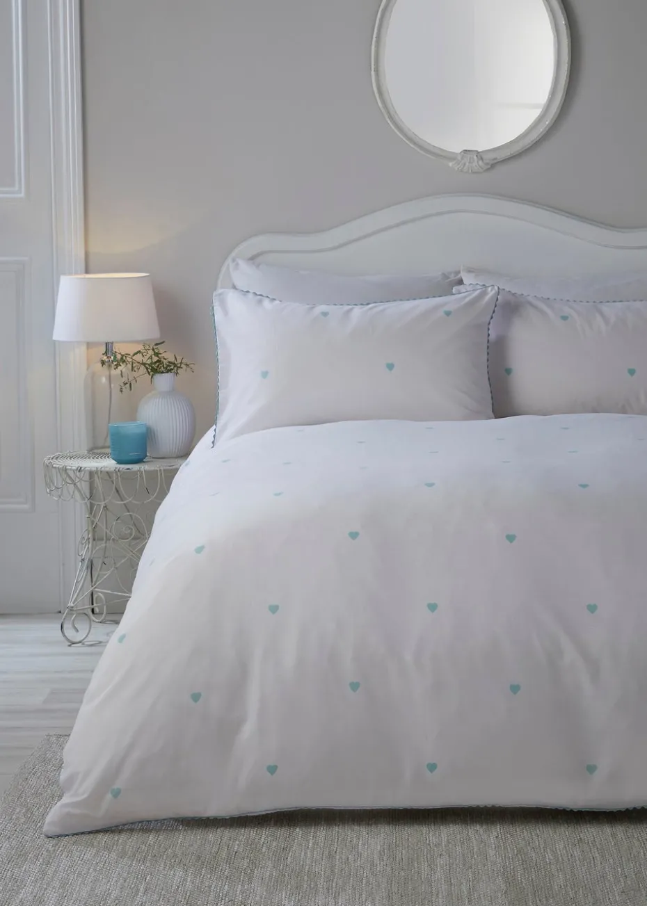 Serene Decorative Heart Blue Duvet Cover Set