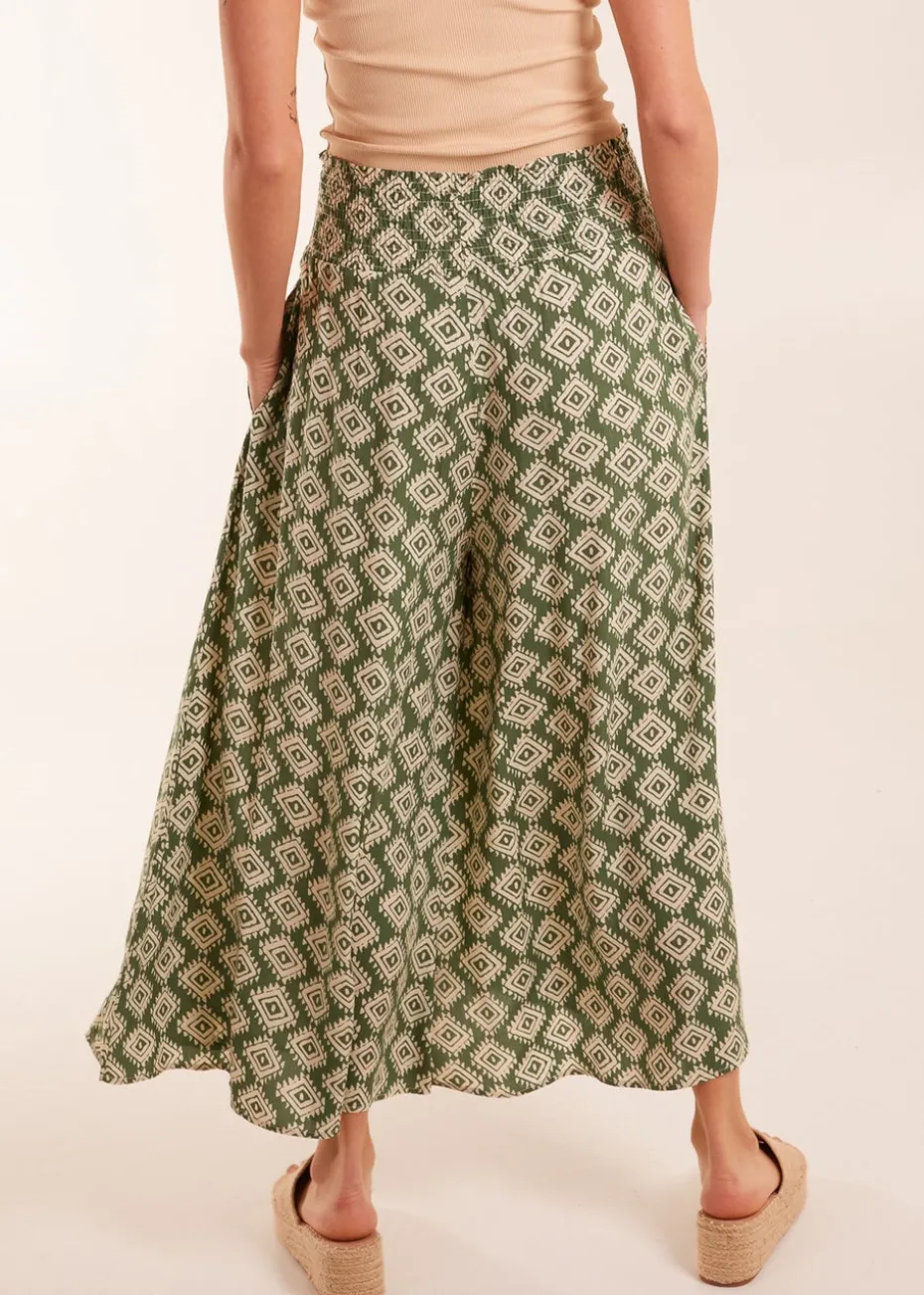 Shirred Waist Wide Leg Aztec Trouser