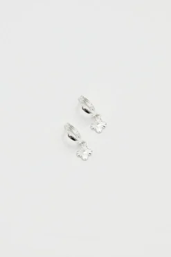 Simply Silver Sterling Silver 925 Polished Diamond Cut Clover Charm Hoop Earrings