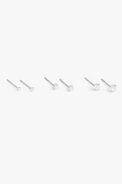 Simply Silver Sterling Silver 925 Cubic Zirconia Classic Round Earrings (Pack of 3)