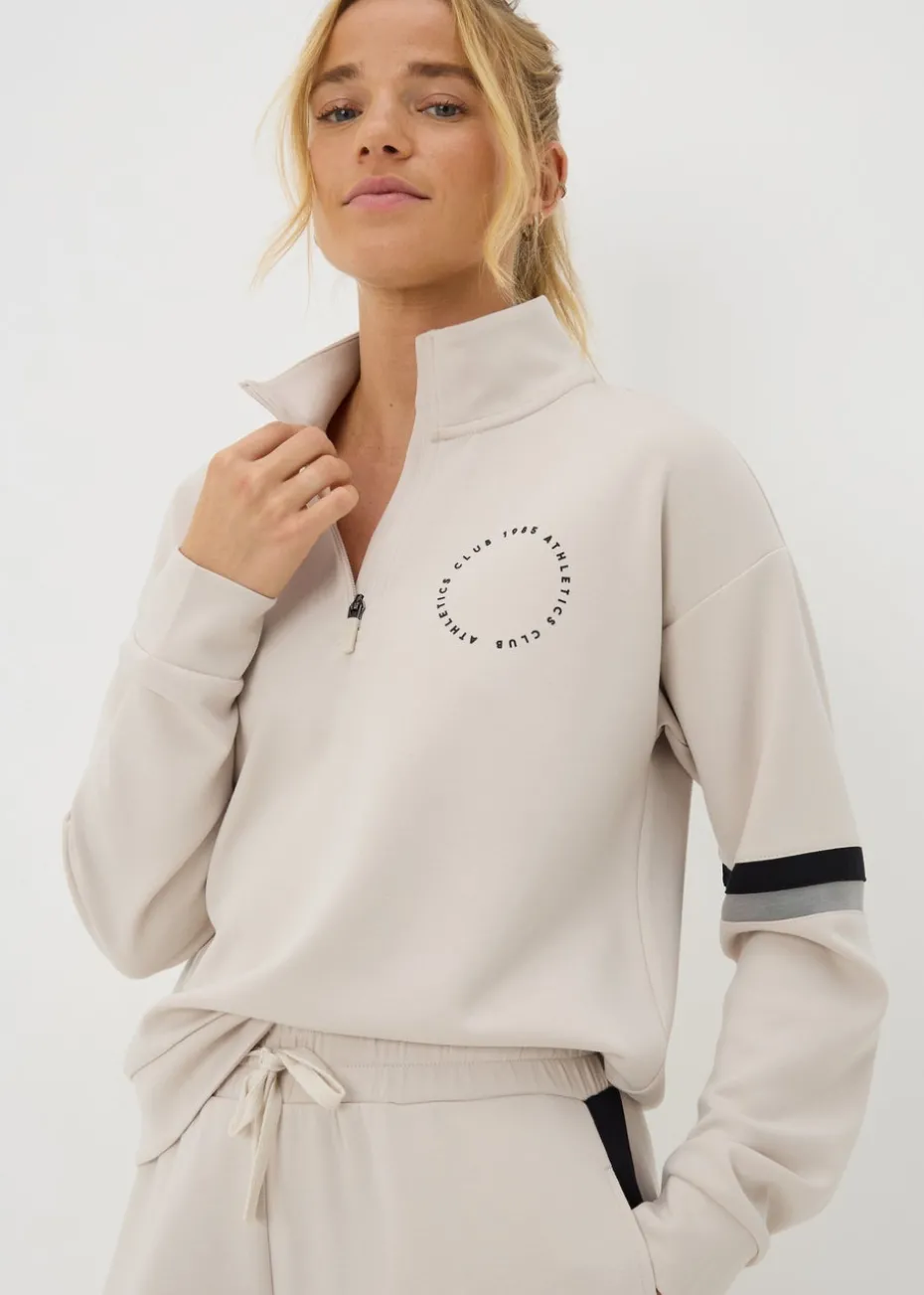 Souluxe Stone Stripe Slogan Half Zip Top