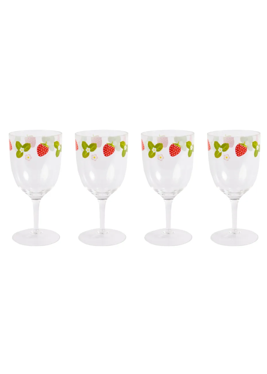 Summerhouse by Navigate Strawberries & Cream Decorated Wine Glasses (Set of 4)