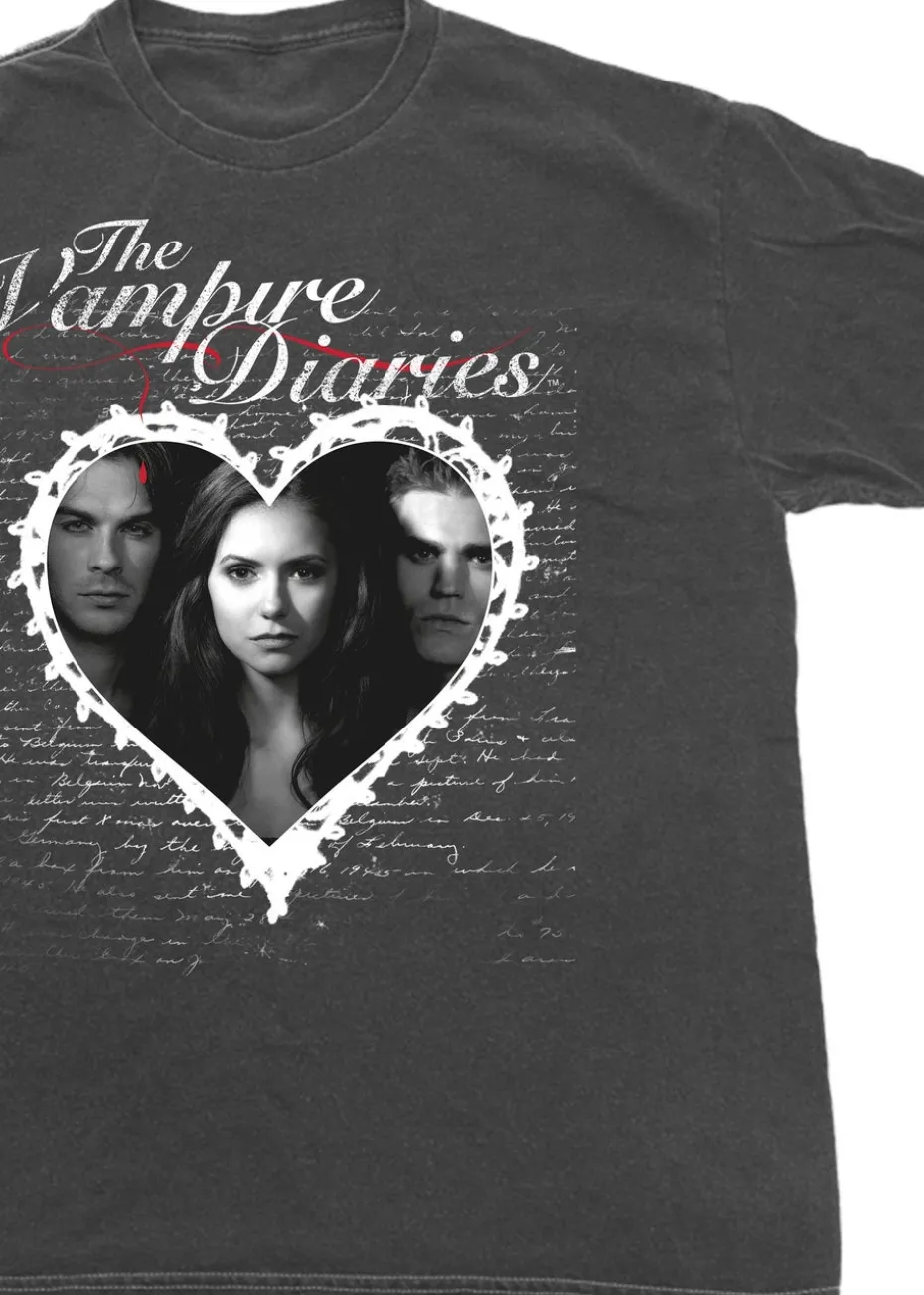 The Vampire Diaries Lace Heart Charcoal Boyfriend Fit Washed Graphic T-Shirt