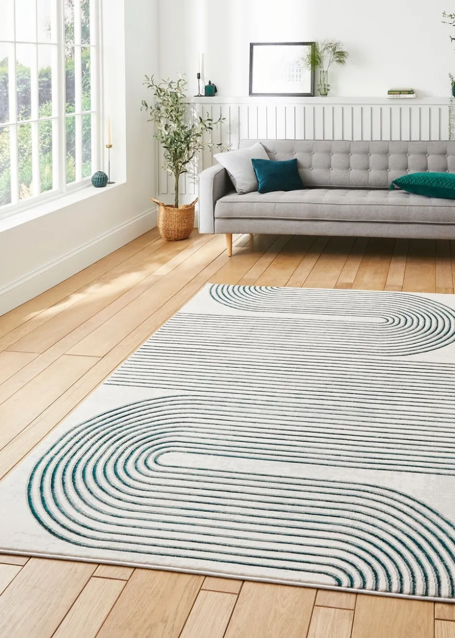 Think Rugs Apollo Grey/Green Modern Linear Rectangle Rug