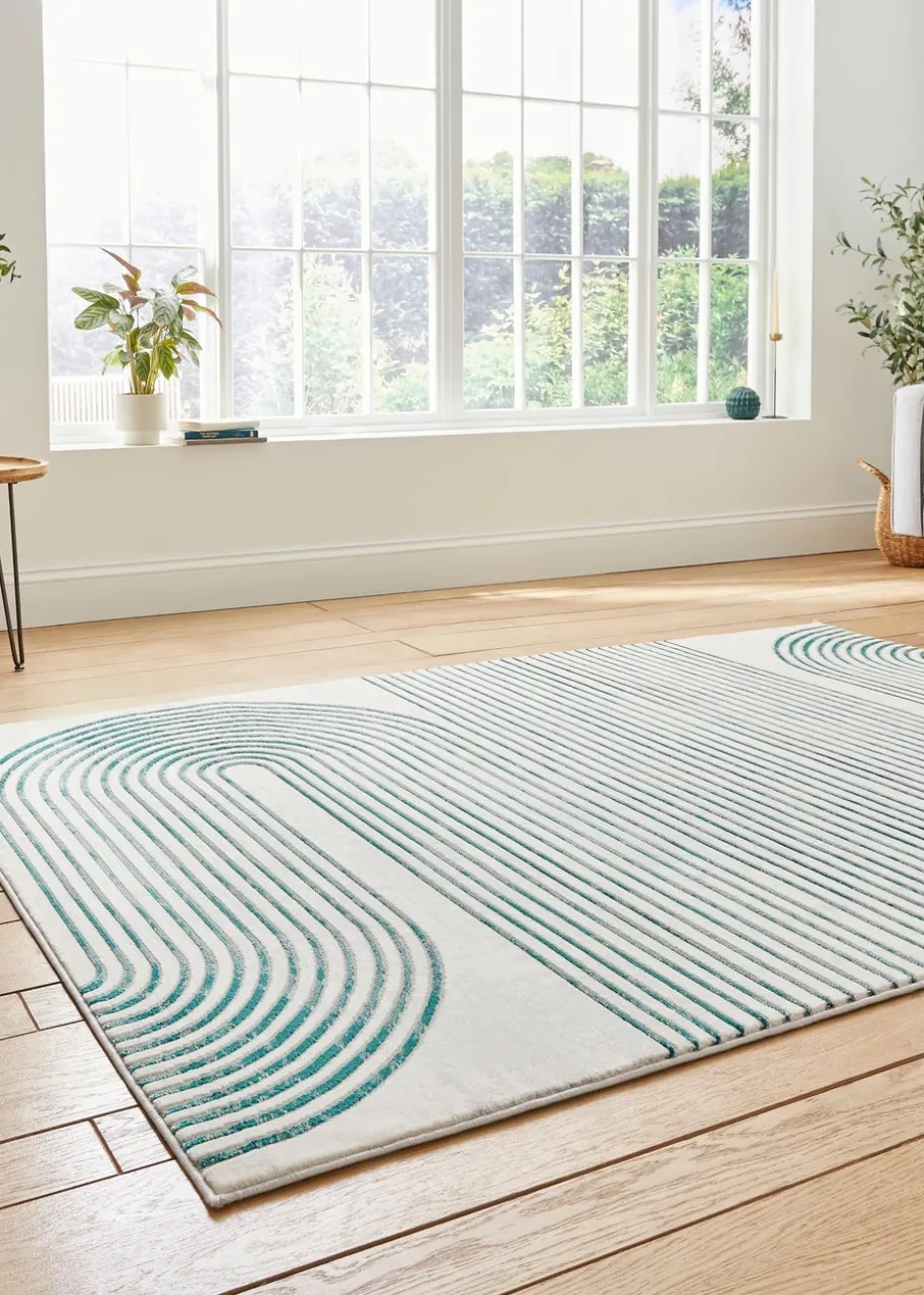 Think Rugs Apollo Grey/Green Modern Linear Rectangle Rug