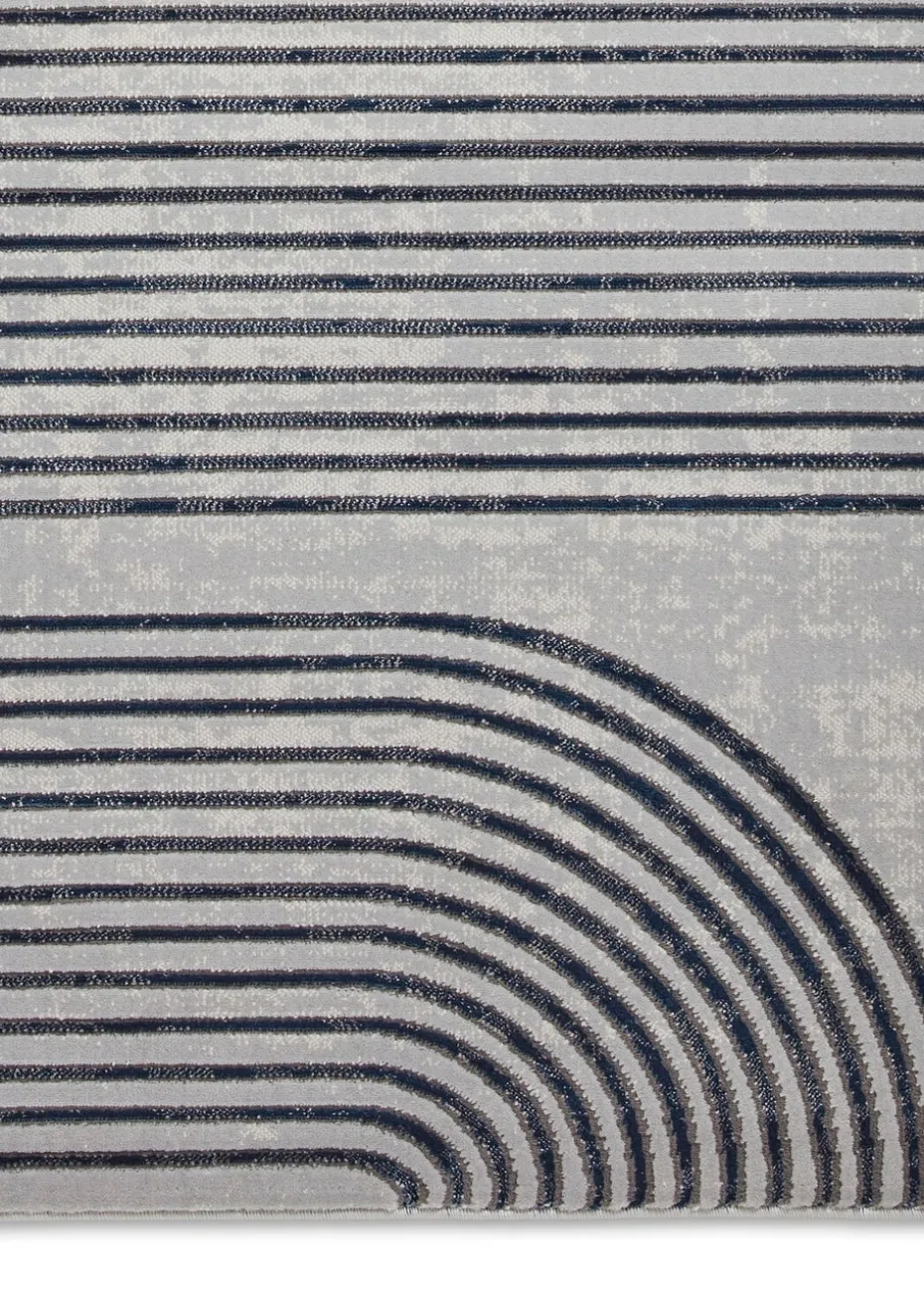 Think Rugs Apollo Grey/Navy Modern Linear Rectangle Rug