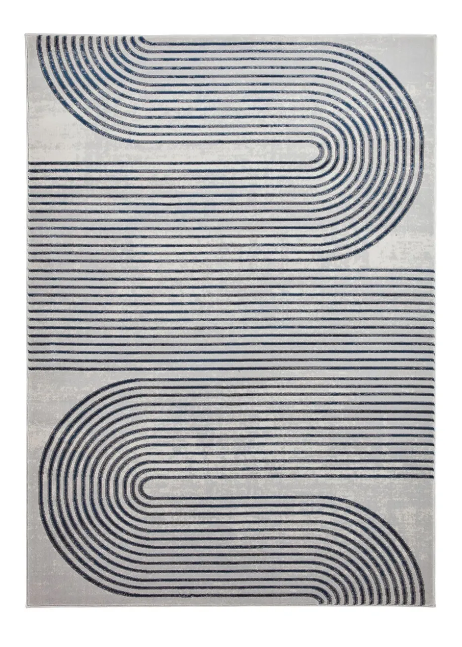 Think Rugs Apollo Grey/Navy Modern Linear Rectangle Rug